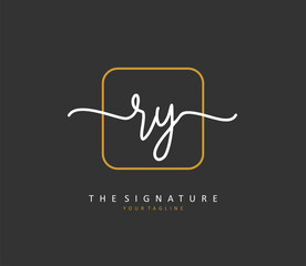 RY Initial letter handwriting and signature logo. A concept handwriting initial logo with template element.