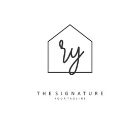 RY Initial letter handwriting and signature logo. A concept handwriting initial logo with template element.