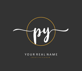 PY Initial letter handwriting and signature logo. A concept handwriting initial logo with template element.