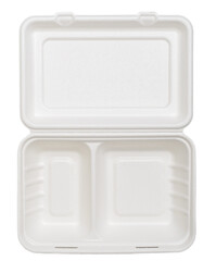 Menu box for takeaway food, made of biodegradable material, in white