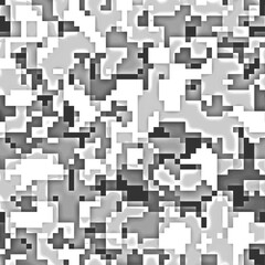 Digital pixel camouflage seamless pattern. Classic clothing style masking camo repeat print. Grey black and white color texture