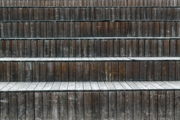 Old wooden steps for the backdrop. Terraces made of vertical planks. Natural pattern, scuffs.