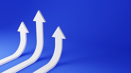 3D Rendered business arrow up direction concept to success target. Finance growth vision stretching rising up. Return on investment ROI. chart salary increase profit background for banner or website