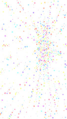 Festive authentic confetti. Celebration stars. Colorful stars on white background. Flawless festive overlay template. Vertical vector background.
