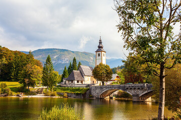 Picturesque shores of Lake Bohinj