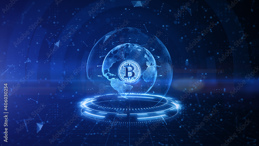Poster bitcoin blockchain crypto currency digital encryption, digital money exchange, technology global net
