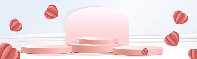 Background vector 3d rendering with podium white scene, minimal abstract background  geometric shape pastel podium and giftbox.