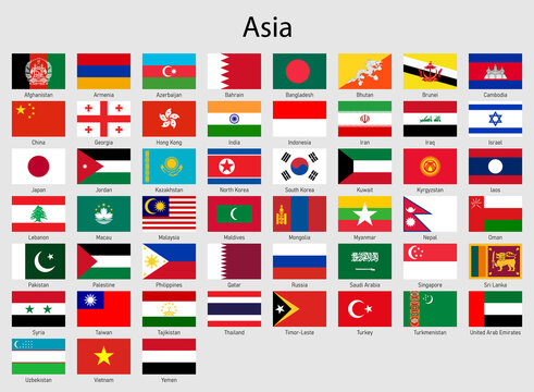 Set of flags asian countries, All Asia flag