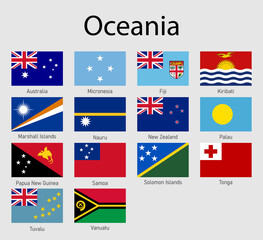 Obraz na płótnie Canvas Set of flags Oceanian countries, All Oceania flag