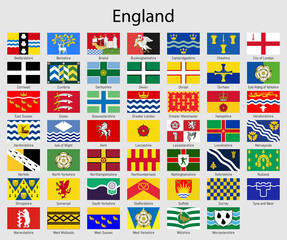 Flags of the counties of England, All English regions flag collection