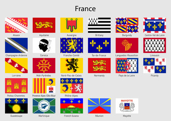 Flags of the province of France, All French regions flag collection
