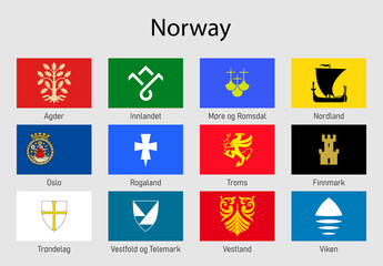 Set Flags of the provinces of Norway, Norwegian regions flag collection