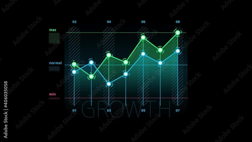 Poster Line chart of growth with rotating markers on the alpha channel.