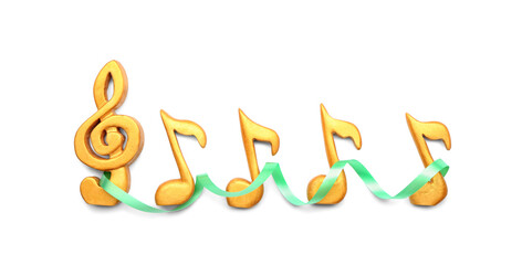 Music notes with ribbon isolated on white background