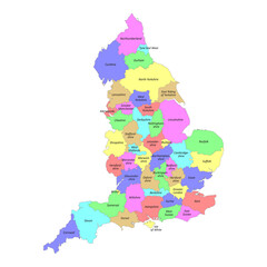 High quality colorful labeled map of England with borders
