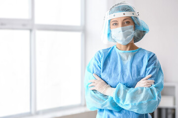 Fototapeta na wymiar Portrait of female surgeon in clinic