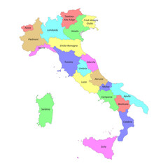 Fototapeta na wymiar High quality colorful labeled map of Italy with borders