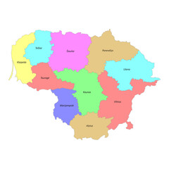 High quality labeled map of Lithuania with borders of the regions
