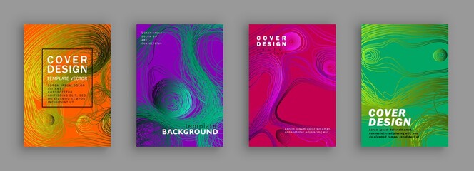 Threads-line conceptual design. Minimal covers design. Colorful halftone gradients. Background line art patterns.