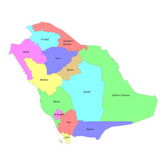 High quality labeled map of Saudi Arabia with borders of the regions