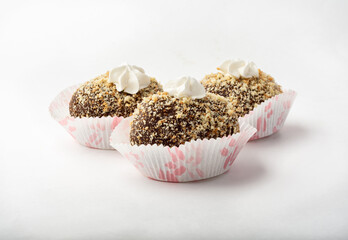 Classic potato cake. Traditional Russian cake with cocoa. Sweets for tea. Sugar and calories.