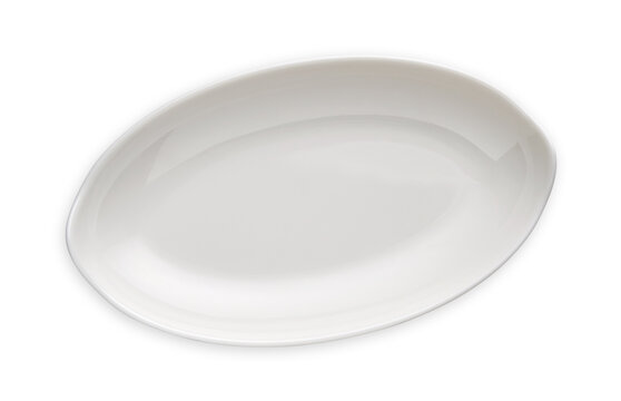 White oval plate, Empty deep plate in oval shape, View from above isolated on white background with clipping path