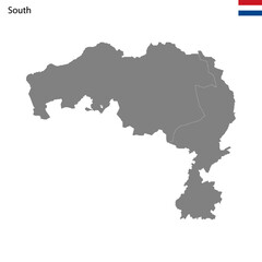 High Quality map South region of Netherlands, with borders