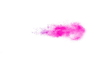 Pink powder explosion isolated on white background.