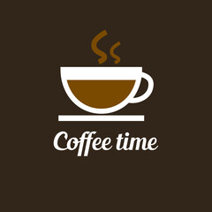 vector coffee cups. hot coffee with steam in a white cup on a brown dark background