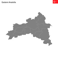 High Quality map Eastern Anatolia region of Turkey, with borders