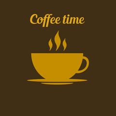 vector coffee cups. hot coffee with steam in a light brown cup on a brown dark background