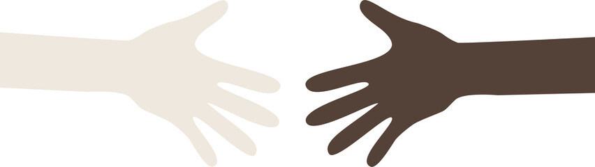 vector of two hands of different skin color. two hands reaching for each other