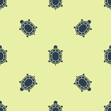 Blue Turtle icon isolated seamless pattern on yellow background. Vector.