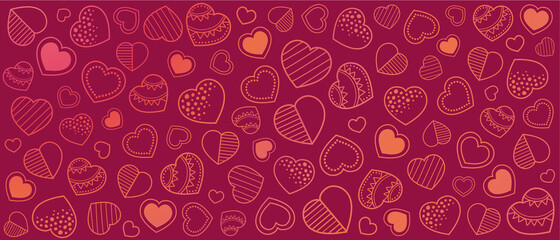 Fototapeta na wymiar Hearts wide wallpaper, valentine's day colorful background illustration