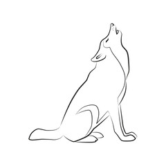 Howling wolf. Outlined silhouette illustration of a howling wolf isolated on a white background. Vector 10 EPS. © slybrowney