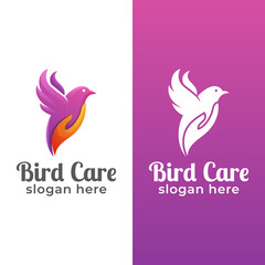 logo design of beauty animal bird care with hand shape, dove care symbol with two versions