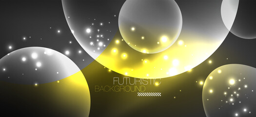 Neon ellipses abstract backgrounds. Shiny bright round shapes glowing in the dark. Vector futuristic illustrations for covers, banners, flyers and posters and other