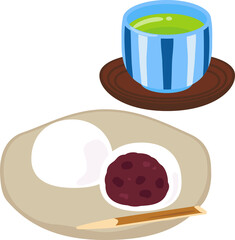 粒あんの大福と緑茶