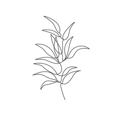 Leaves Continuous One Line Drawing Minimalist Modern Style. Black Line Floral Sketch on White Background. Simple Outline Leaves Illustration. Vector EPS 10.