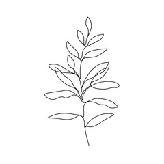 Leaves Continuous One Line Drawing. Black Line Floral Sketch on White Background. Minimalist Style Leaves Illustration for Modern Botanical Design. Vector EPS 10.