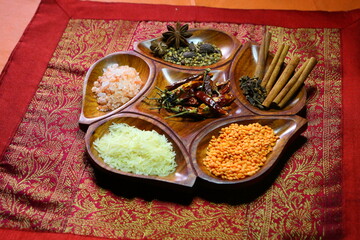 Rice, lentils, bengal salt and spices