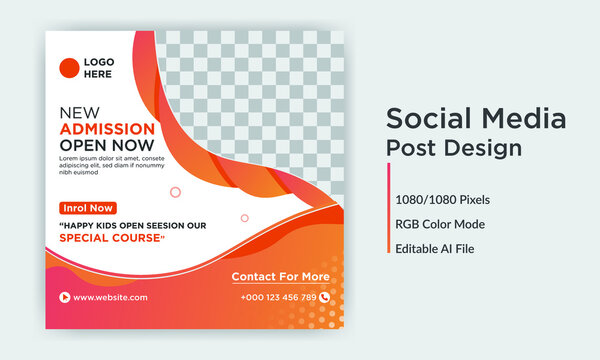 School college admission social media post banner template design