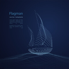 Sailboat line art. Logo concept. Scetch stile vector illustration. The ship consists of lines, dots and shapes.