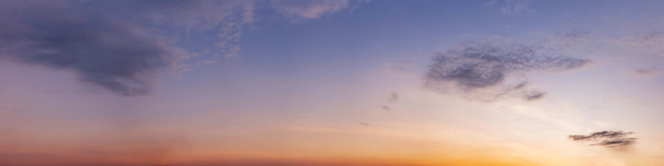Dramatic panorama sky with cloud on sunrise and sunset time. Panoramic image.