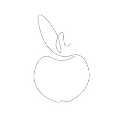 Apple on white background one line drawing, vector illustration