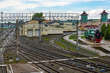 Fototapeta na wymiar Railway equipment on the access roads of Taiga station