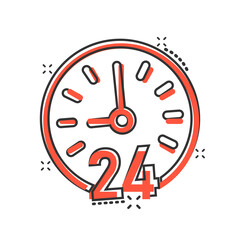 Clock icon in comic style. Watch cartoon vector illustration on white isolated background. Timer splash effect business concept.