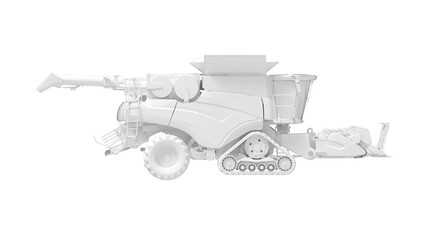 Harvester 3d rendering of a agriculture machinery model computer created clean isolated minimal and complex white background