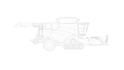 Harvester 3d rendering of a agriculture machinery model computer created clean isolated minimal and complex white background