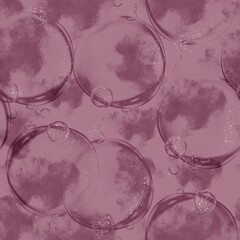 Purple seamless abstract geometric pattern with stains and bubbles in digital fluid art technique 